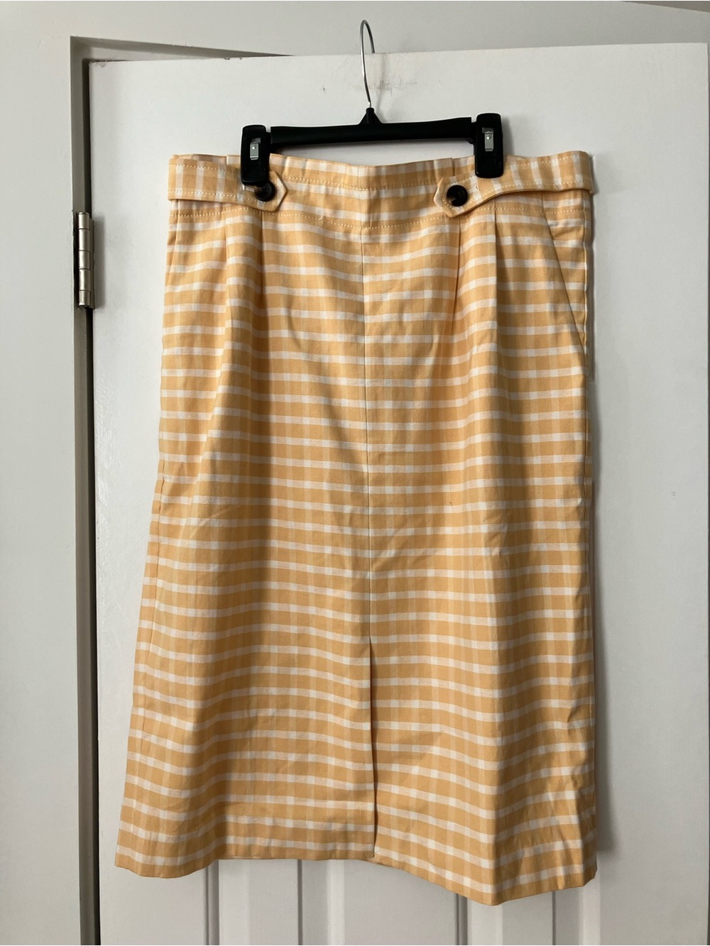Ann Taylor Tangerine and White Gingham Midi Skirt